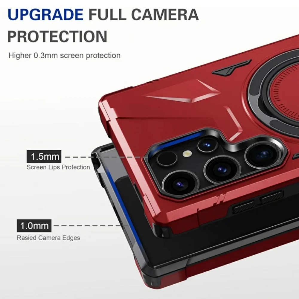 Samsung S23 Ultra Red Magnetic Bumper Case with Black Ring or Kickstand